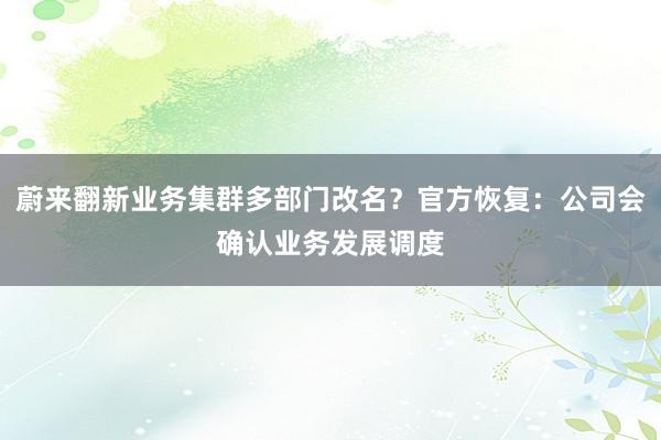 蔚来翻新业务集群多部门改名？官方恢复：公司会确认业务发展调度