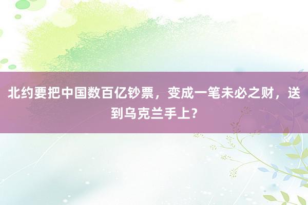 北约要把中国数百亿钞票，变成一笔未必之财，送到乌克兰手上？