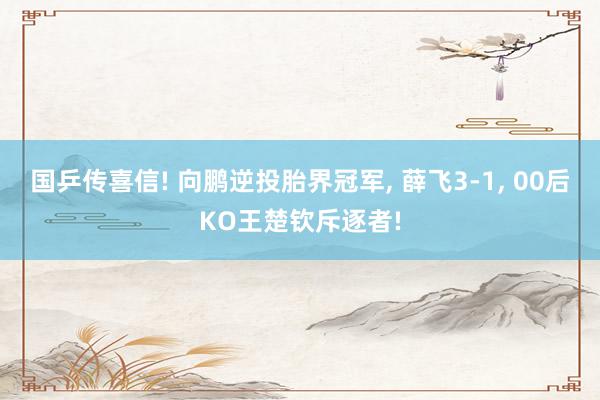 国乒传喜信! 向鹏逆投胎界冠军, 薛飞3-1, 00后KO王楚钦斥逐者!