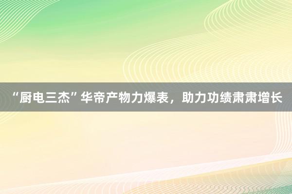 “厨电三杰”华帝产物力爆表，助力功绩肃肃增长