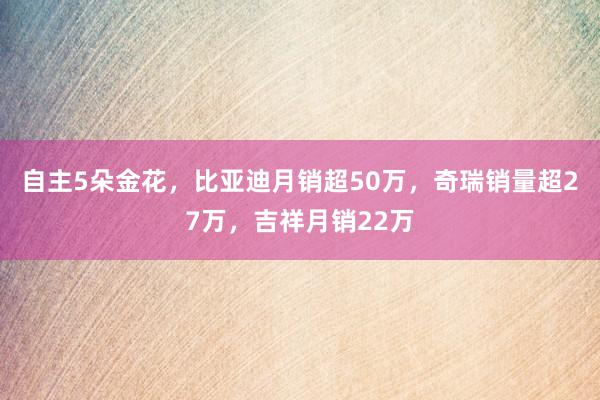 自主5朵金花，比亚迪月销超50万，奇瑞销量超27万，吉祥月销22万